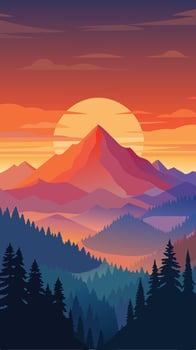 Vibrant Sunset Radiating an Orange Glow Over the Serene Landscape vector