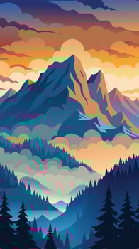 Majestic Clouds Embracing the Misty Mountain Peak vector