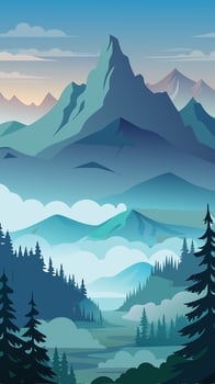 Enchanting Fog Ascending from Distant Mountains, Veiling the Landscape vector