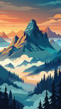Majestic Mountain Peaks Piercing Through a Serene Azure Sky vector
