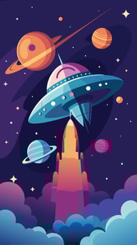 Intriguing Silhouette of a Spaceship Soaring through the Vastness of Space vector