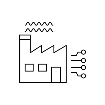 AI in manufacturing line icon design. Implementation AI in manufacturing sector. Factory with circuit line design vector
