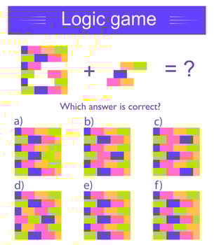 Task for development of attention and logic. IQ training test. For websites and for printing. Answer is E. vector