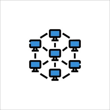 A computer network icon with a blue background vector