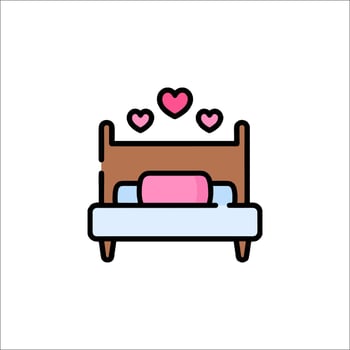 A bed with hearts on it and a pillow vector