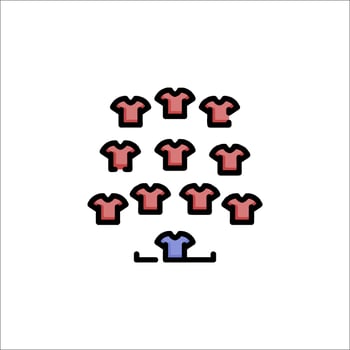 A line drawing of a shirt tree with many shirts vector