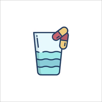 Pill bottle icon with water and pills vector