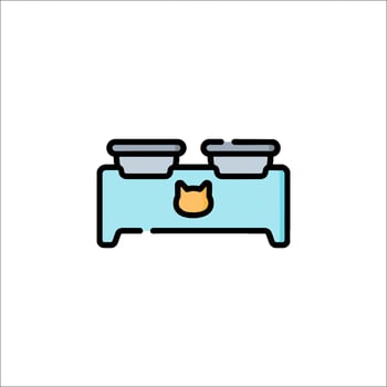 A cat is sitting on a table with a bowl in front of it vector