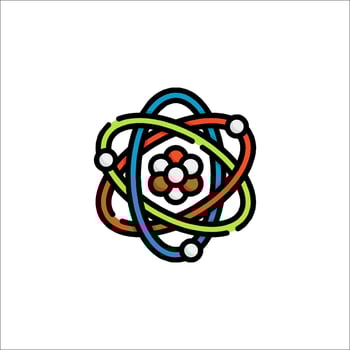 An atom logo with colorful circles vector