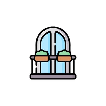 A window with a balcony and plants on it vector