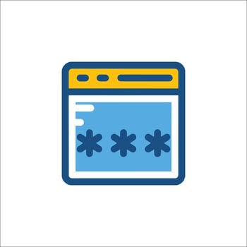 A blue and yellow icon of a computer screen vector