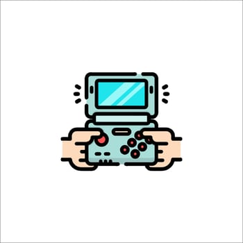 A hand holding a game console icon vector