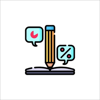 Pencil and book icon with speech bubbles vector