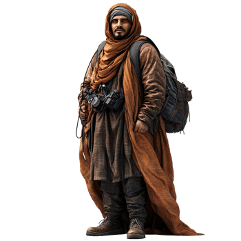 Man in long robe and backpack. png