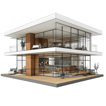 Modern glass house architectural design. png