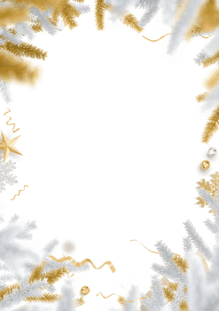 Christmas golden and white decoration border and blank page on transparent background png