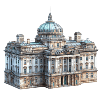 Detailed model of a grand, classical building with a dome. png