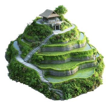 Hillside rice terraces with house. png
