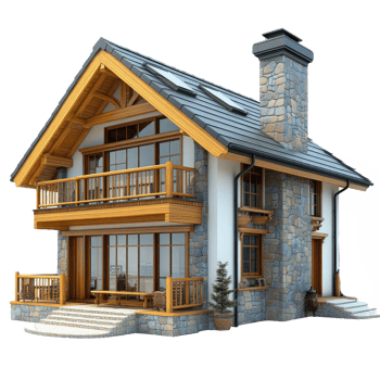 Luxurious chalet with stone and wood. png