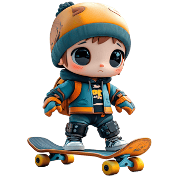 Cute cartoon boy skateboarding png
