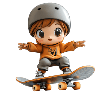 Cute cartoon boy skateboarding. png