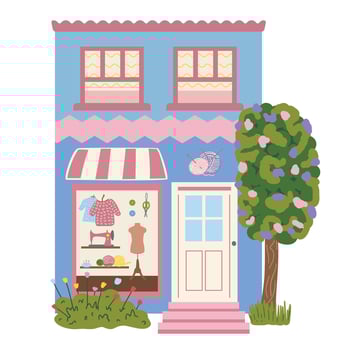 Needlework store, sewing store. Goods for sewing. Small cute store with items for needlework. Illustration on a white background vector