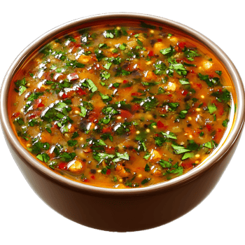Spicy lentil soup in a bowl. png