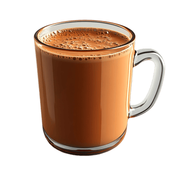 A mug of frothy brown beverage. png
