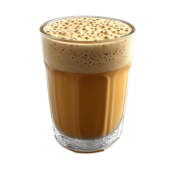 Frothy tea in a glass. png