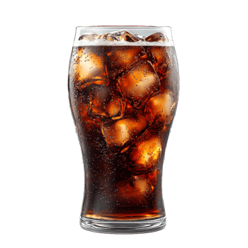 Glass of cola with ice cubes. png