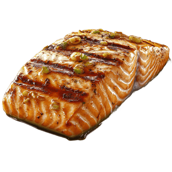 Grilled salmon fillet with glaze and scallions. png
