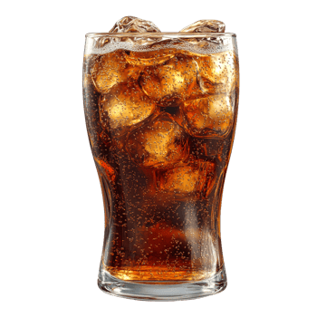 Iced cola drink in glass with ice cubes. png