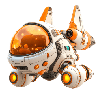 Orange and white futuristic spaceship. png