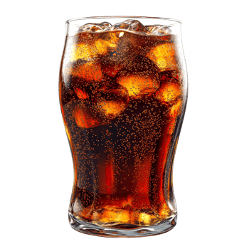Refreshing cola drink with ice cubes in a glass. png
