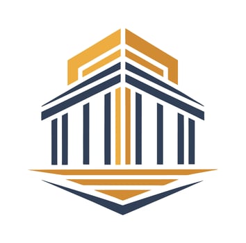 A building with a golden roof and a blue and yellow logo vector