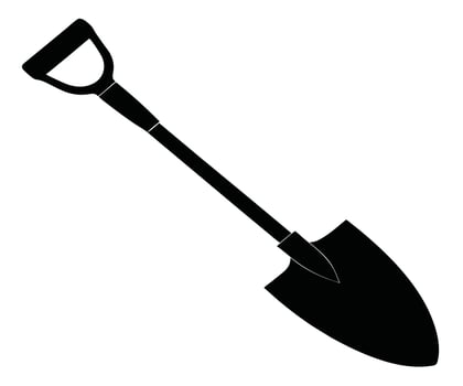 A shovel is shown in black and white on a white background vector