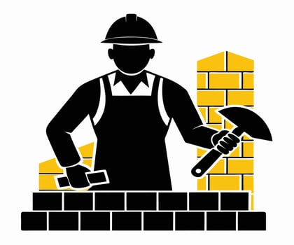 A man with a hammer and brick in his hand vector
