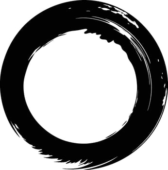 A black and white circle with a brush stroke vector