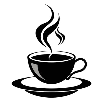 A black and white cup of coffee with a steam coming out of it vector