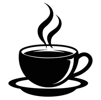 A black and white cup of coffee on a saucer vector