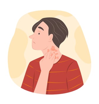 Worried Man with Atopic Dermatitis or Eczema on Her Neck for Dermatology Concept Illustration vector