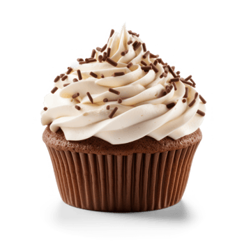 a cupcake with white frosting and chocolate sprinkles png