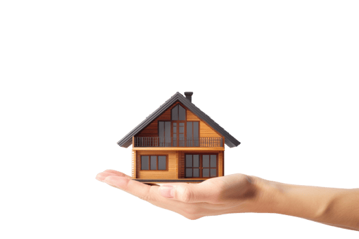 a hand holding a small house on a transparent background png