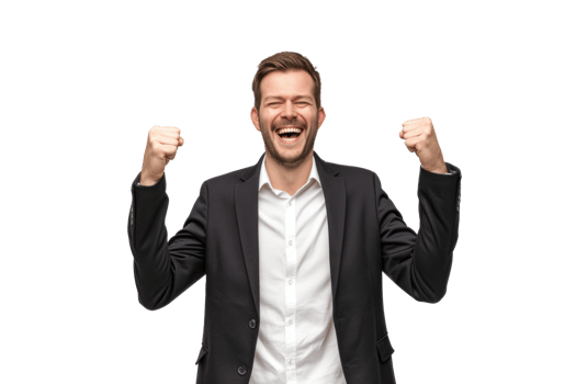Medium shot smiling business man celebrating isolated on transparent background png