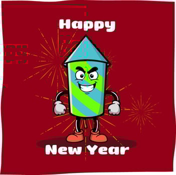 cartoon rocket fireworks and new year greetings, suitable for related content or mascot vector