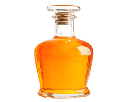 Amber Liquid in Glass Decanter with Cork Stopper png