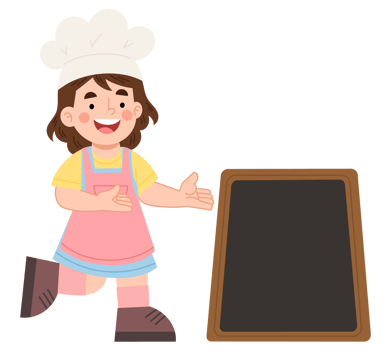 Illustration of a girl chef with a chalkboard png