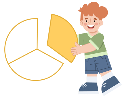 Illustration of a boy learning mathematical fractions png