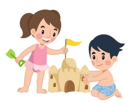 Illustration of children playing on the beach sand png