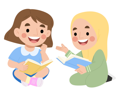 Illustration of cheerful kids reading story books together png